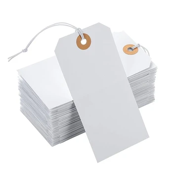 100 броя перфорирани памучни еластични въжета, етикети за закачване, картичка от бяла хартия, регистрационен номер