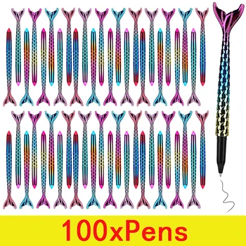 100шт Химикалка писалка Mermaid Tail Pla Fish, UV гел-химикалки, цветни аксесоари, Училищни цветна дръжка Наклон