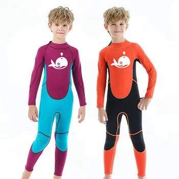 2,5 ММ неопреновый водолазный костюм, детски cartoony цял бански с дълъг ръкав, слънце и топъл костюм за сърф, бански костюми