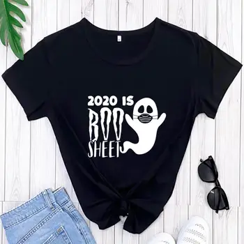 2020 Boo Sheet от 100% памук, най-Забавната Женска Тениска Унисекс Тениски На Хелоуин, Празнична Риза, Есенни и Зимни Блузи, Тениски за Хелоуин