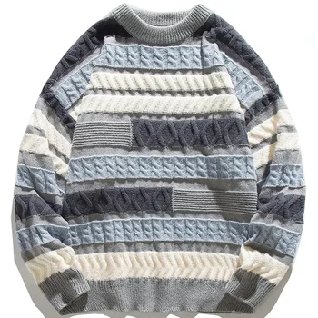 2022 Пуловер в вълнообразни райета За мъже, Жаккардовый трико с неравномерно сращиванием, Пуловер, Зимна женски пуловер, Мъжки дрехи Оверсайз