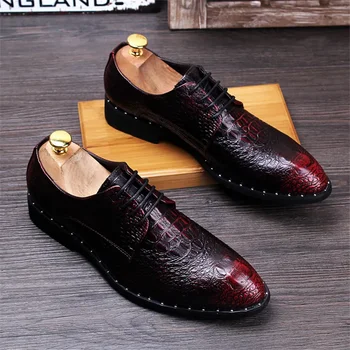 2023 Модерен мъжки Модел обувки От кожа на алигатор, Мъжки Ежедневни Oxfords С остър бомбе, Мъжки Бизнес Офис Оксфордские обувки дантела