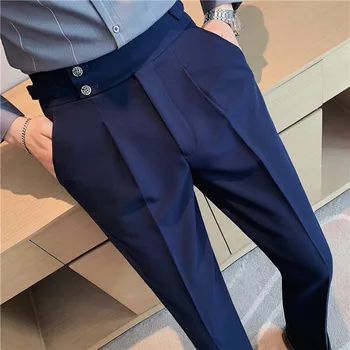2023 Мъжки обикновена официални панталони Мъжки Официални офис панталони за светска костюм Висококачествени бизнес Ежедневни панталони с драпировкой и висока талия