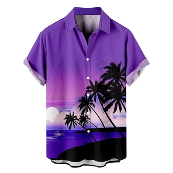 2024 Кокосова Палма Ризи За Мъже С 3D Принтом Мъжки Хавайска Риза Плажната 6xl Модни Блузи С Къс Ръкав Тениска Мал Блуза Camisa