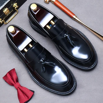 2024 Мъжки Обувки Silp-on Man Ръчно изработени От Телешка кожа Без шнур, Офис Обувки от Естествена Кожа, Бизнес Пролет-Есен Официалната Оксфорд Обувки Големи размери