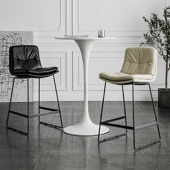 HY Кожен бар стол с облегалка в скандинавски стил, семеен лесен луксозен iron високо столче кафене модерен прост фланелевый бар стол бар стол