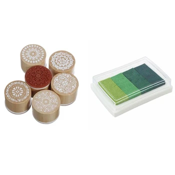 Inkpad Занаятите Multi Gradient Green 4-те цветна чернильная възглавница за печати на маслена основа с 6 различни дървени гумени щампи