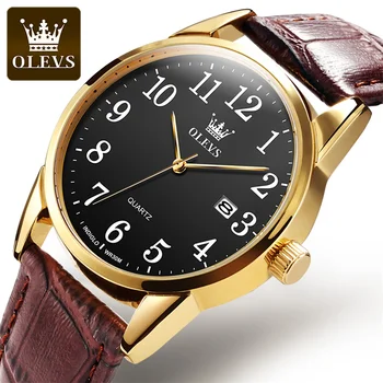OLEVS Бизнес мъжки кварцов часовник Спортен Кожена каишка Водоустойчив Модерен Мъжки часовник с Дата, най-добрата марка, луксозни ръчни часовници