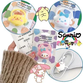 Sanrio Hello Kitty 2-в-1 кабел Type-c, кабел за пренос на данни, Защитен калъф, Cartoony силиконов проводник за слушалки, Протектор на кабел за слушалки