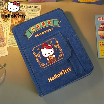 Sanrio На Hello Kitty Нов Креативен Бележник С Държач За Химикалки-Картички Луксозен Дизайн Деним Капаци С Отрывными Листове Книга За Обучение На Канцеларски Материали