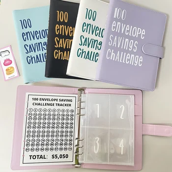 SKYSONIC най-Новият набор от книги за събиране на пу-твърди корици формат А5, 25 листа, 100 джобове, брой ръкави, 100 пликове, органайзер за книги със задачи за спестяване на пликове