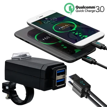 USB Зарядно устройство за мотоциклет QC3.0, бързо зареждане на волана, водоустойчив адаптер за контакта 12 В с вольтметром, Аксесоари за мотоциклети