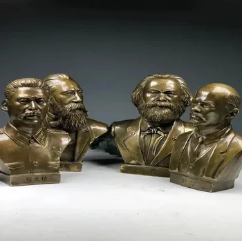 Бронзов бюст на четирите велики хора, месинг Ленин, Маркс, Енгелс, Сталин, бронзовата палитра от ръчно изработени статуя