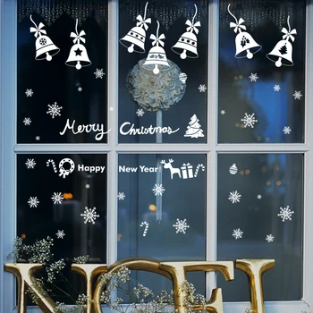 Весели Коледни Звънчета на Стикери за стени от Стъкло на Прозореца Начало декор Етикети Фестивал за Коледна Украса Сменяеми Тапети