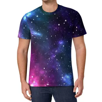 Виолетово-синя риза Galaxy Мъглявина, мъжки ризи, с участието на звезден прах, градинска дрехи, плажни ризи за хипи облекло по поръчка голям размер