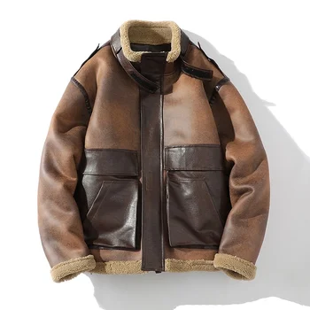 Висококачествени мъжки дебело яке от велур, зимна топла горна дреха, палто от изкуствена кожа агне, големи размери на M-5XL