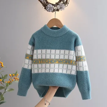 Вълнен пуловер за момчета, вязаный на една кука, памучен ветровка 2023, евтини чанти есенно-зимния пуловер, висококачествени детски дрехи