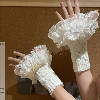 Дамски есен-зима Millennium Y2K Hot Girl свързани с лък, сладки девчачьи възли ръкавици с изкуствени ръкави, елегантни ръкавици в стил 