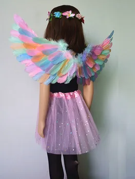Детски костюм на Ангел за възрастни - криле от пера, превръзка на главата си, пола със звезда, подпори за cosplay на рождения Ден, сватба, Коледна украса