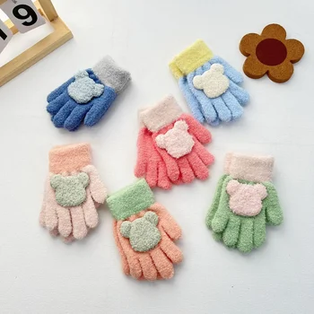 Есенно-зимни нови детски ръкавици за деца от 3-7 години, един сладък комплект с мирис за деца, топли възли ръкавици за момчета и момичета
