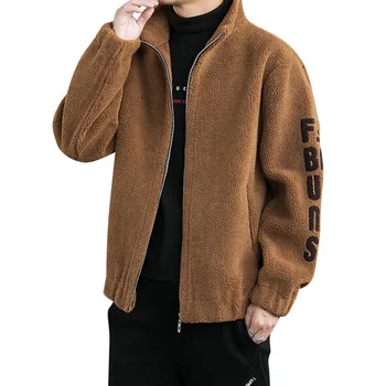 Есенно-зимно мъжко яке-бомбер с яка-часова, руното яке с бродерия, военно палто, ежедневни блузи от вълна от овце, мъжки Корейски ризи поло