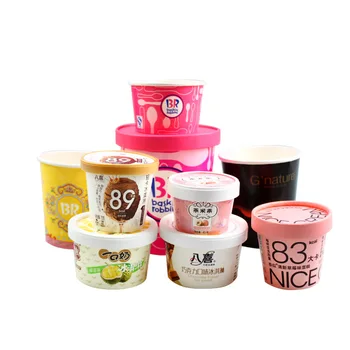 Индивидуален продукт2023 хартиена чаша за сладолед в нов стил, малка еднократна хартиена купа за сладолед и кисело мляко с капак и лъжица