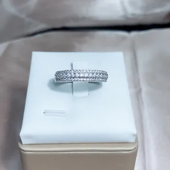 Класически пръстен с пълна диамантен пръстен от сребро 925 проба, Лицето пръстен с трехрядным диамантен пръстен от Цирконий, дамски сватба, Годеж, Свети Валентин