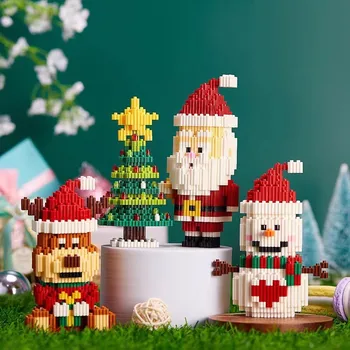 Коледна серия от Строителни блокчета, Играчки, направи си САМ, Дядо Коледа, Лосове, Снежен човек, модел Мини-монтаж, тухли, Детски образователни играчки, подаръци