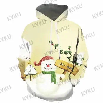 Коледни свитшоты KYKU, мъжки hoody с Снеговиком, Подарък Коледна шапка с 3D-принтом, Всекидневни дълъг ръкав, Смешни Ежедневни джоб