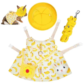 Комплект дрехи за малки животни, Шлейка с хубав банан модел, каишка, мини-брошка-за заек, морско свинче Пор