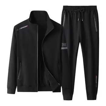 Комплект панталон с завязками в областта на талията мъжки спортен костюм за фитнес на средна възраст, топло ежедневното палто, комплект панталон с яка-часова еластичен колан