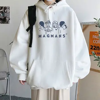 Корейската версия на хип-хоп тенденцията персонализирани пуловер с качулка с анимационни принтом, всекидневни свободен топ с дълги ръкави за двойки y2k