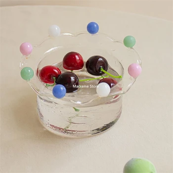 Купа на borosilicate стъкло Crown Creative Фея с високо съдържание на цветни топки, плодови купички за десерт, сладолед, зърнени храни и кисело мляко