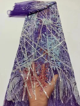 Луксозна Африканска лейси плат с тежка бродирани мъниста завързана бродерия на Младоженеца от тюл 2023 г., Висококачествено Ново Френската дантела за Нигерийски на сватбена рокля