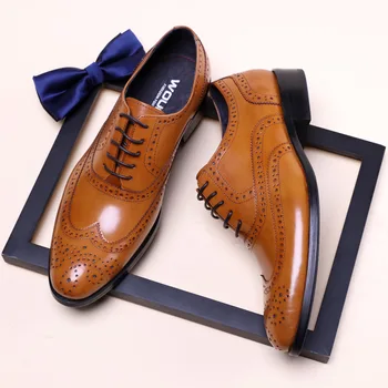 Луксозна Италианска мъжки официалната обувки от естествена кожа, ръчна изработка, Качествени, Модерни дизайнерски броги, Сватбени социални обувки за мъже 44 размер