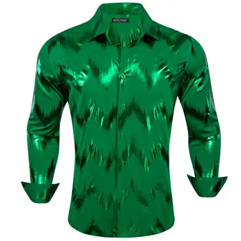 Луксозни светски ризи за мъже в непрекъсната лента в зелен цвят с дълъг ръкав, Приталенные мъжки блузи, ежедневни блузи с отложным яка Бари Уонг