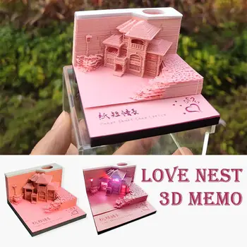 Любовно Гнездо 3D Бележник Мини Модел на Джамията Изрязани От Хартия Бележки С Притежателя на Кошари Аксесоари за Офис Хартиен Декор Арт Фигура Noteb M9W7