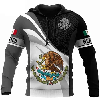 Модерни мъжки блузи 2023 г. с участието на националния герб на Мексико, есенни блузи с 3D-принтом, мъжки дрехи оверсайз, нови дрехи с качулка
