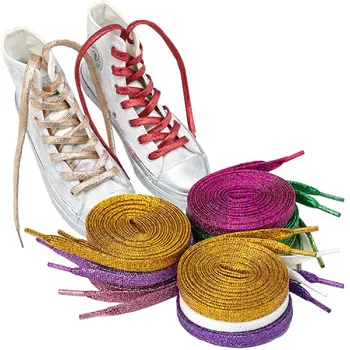 Модните Лъскави Обувки от Златни, Сребърни конци, Цветни Плосък ремък за Спортни Обувки за Бягане, Обувки, Шнурове за Обувки