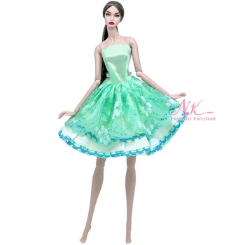Модно вечерна рокля за кукла 1/6, Зелено дантелено танцово рокля с открити рамене, аксесоари за Барби кукли, Детски играчки