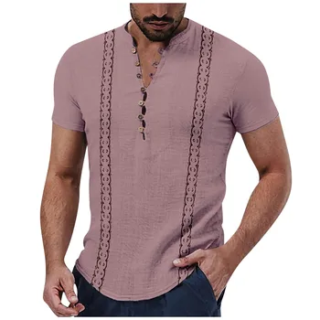 Мъжка риза с цветен графичен принтом, яка-часова, Градинска дрехи с къс ръкав и принтом, ежедневни градинска облекло