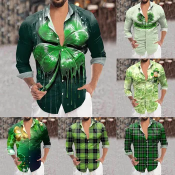 Мъжка тениска с ревери копчета с 3D дигитален печат, Отгоре с дълъг ръкав, градинска дрехи, Жилетка, Блуза, с художествен 3D дигитален печат