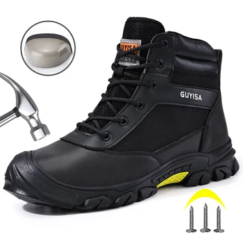 Мъжки защитни обувки, работни ботуши със стоманени пръсти, защита от пробиви, устойчива на плъзгане износостойкая обувки за индустриална сигурност