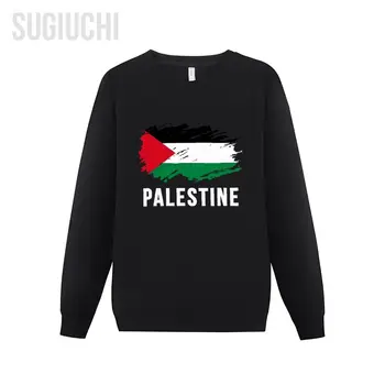 Мъжки и дамски блузи, реколта пуловер с качулка с флага на Палестина, блузи от памук унисекс с кръгло деколте