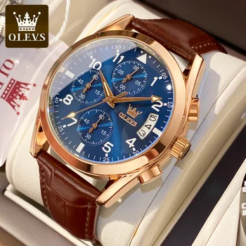 Мъжки кварцов часовник OLEVS с оригинална кожена каишка, дисплей дата, водоустойчив светещи бизнес ежедневните кварцевыми мъжки часовник пионер лидер на марката
