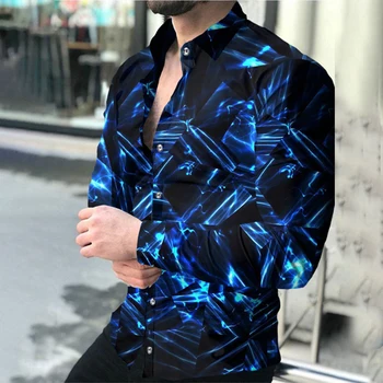 Мъжки модни луксозна светският риза, Лятна ежедневни градинска дрехи с отложным яка и копчета, риза с дълъг ръкав и принтом, мъжки дрехи