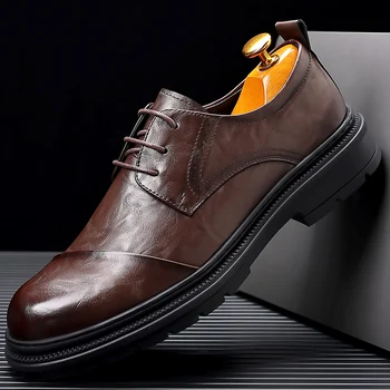 Мъжки обувки на платформа, Луксозни Маркови и Висококачествени Обувки-Oxfords, Мъжки Ежедневни Модела обувки с дантела, Лоферы, Мокасини, Офис Обувки