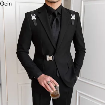 Мъжки яке, оборудвана модерен черен костюм, официален бизнес сватбен банкет
