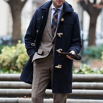 Мъжко зимно бушлатное палто, ежедневни вълнени тренч с висока яка, двубортный вълна яке, топло монтиране офис тренч