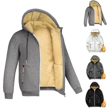 Мъжко зимно яке с качулка, цип, Ветрозащитная руното, облицовка с дълъг ръкав, утепленное топло палто, зимни дрехи
